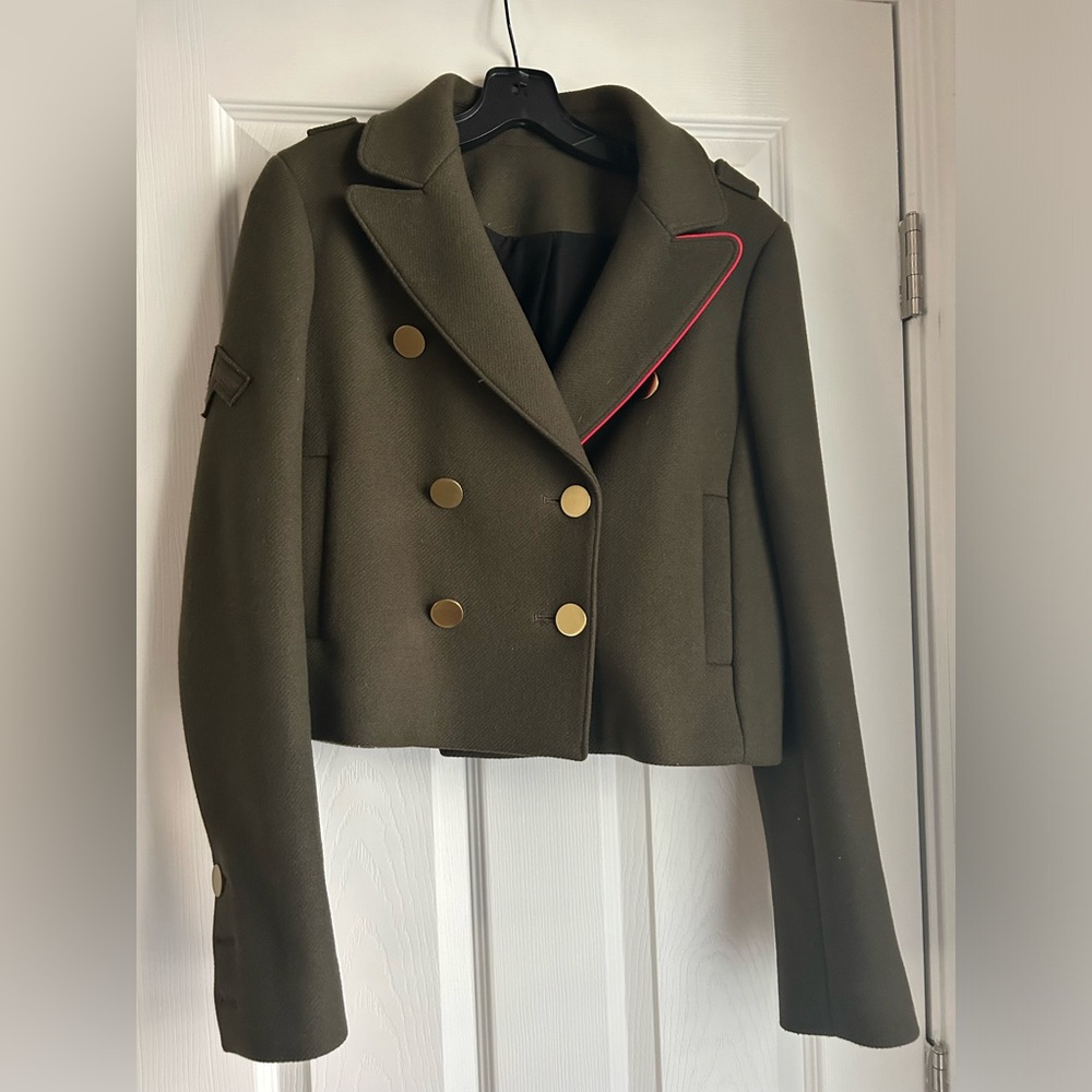 Tibi Green Admiral Cropped Peacoat